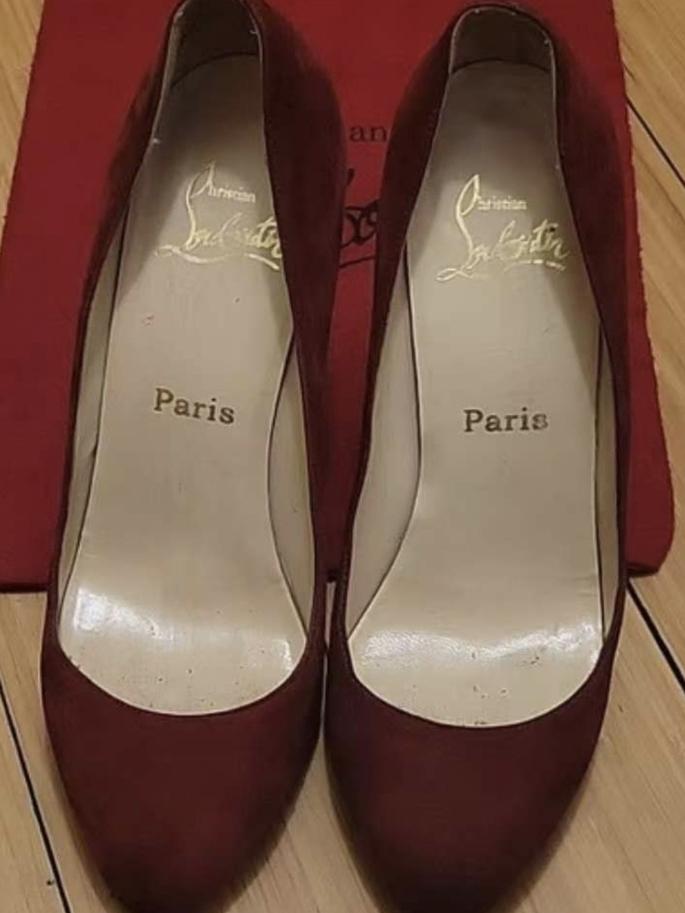 Christian Louboutin Burgundy Pointed-Toe Suede Pumps